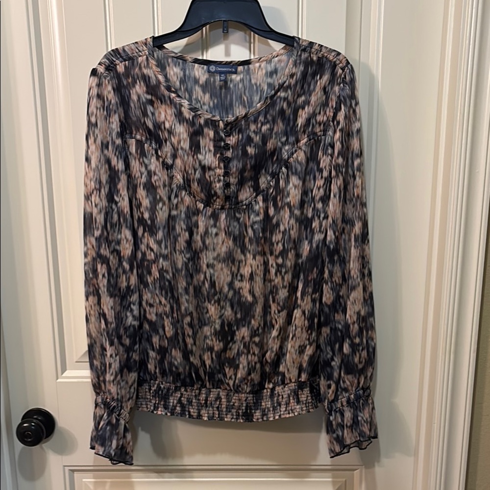 Democracy Black Gray Ribbed Long Sleeve Blouse